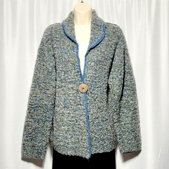 70s Vintage Le Moda Mohair Boucle Knit Cardigan Women's (L) Soft & Comfy - Picture 1 of 10